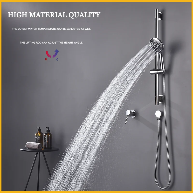 Chrome ติดผนังปรับ Lift Rod 3 ฟังก์ชั่นฝักบัวทองเหลืองร้อนและเย็นวาล์วผสม Body ห้องน้ําชุด 1