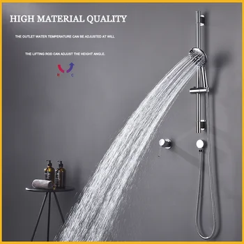 Chrome ติดผนังปรับ Lift Rod 3 ฟังก์ชั่นฝักบัวทองเหลืองร้อนและเย็นวาล์วผสม Body ห้องน้ําชุด 1