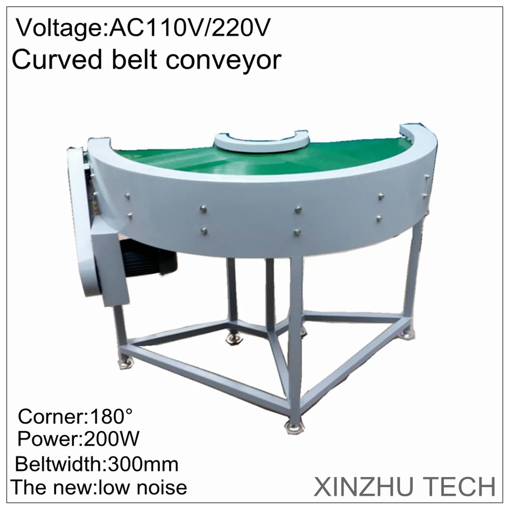 110V/220V Curved Belt Conveyor Belt Machine 200W With 300mm Belt Width 180°Angle Conveyor Belt Turning Machine Food Endless Belt