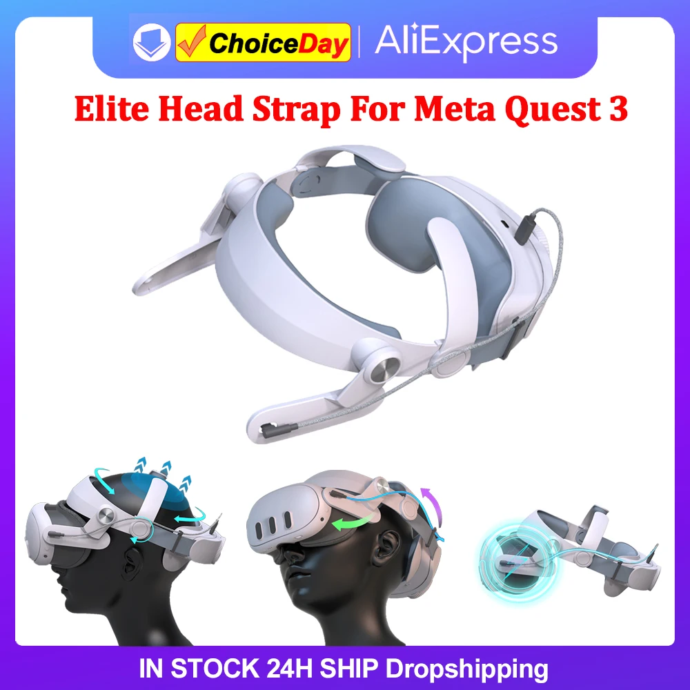 

Adjustable Head Strap For Meta Quest 3 VR with 5000mAh Battery Charging Elite Headstrap Reduces Pressure VR Glasses Headband