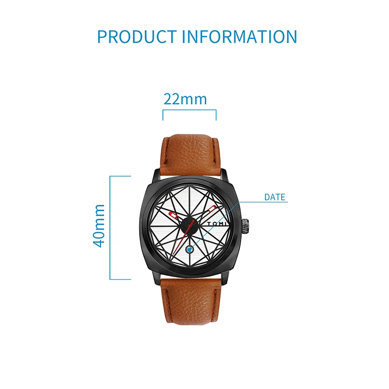 TOMI Fashion Men's Watch Luxury, Simple, Versatile Men's Quartz Watch Leisure Business Watch Men's Clock Gift 6