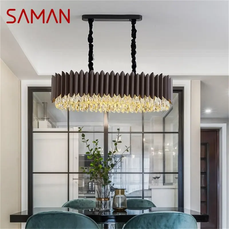 

SAMAN Black Chandelier Rectangle Lamp Fixtures Postmodern Luxury Pendant Light Home LED Decorative for Living Dining Room