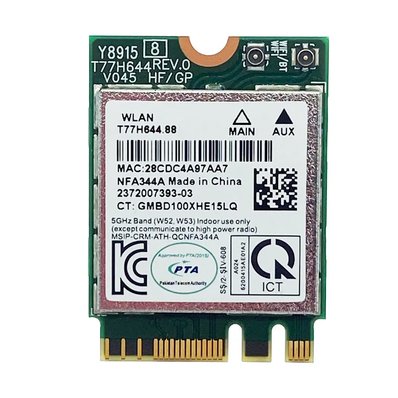무선 AC Wi-Fi 어댑터 QCNFA344A NFA344A 802.11ac 867Mbps Wi-Fi 듀얼 밴드 + BT4.1 블루투스 4.1 NGFF 카드