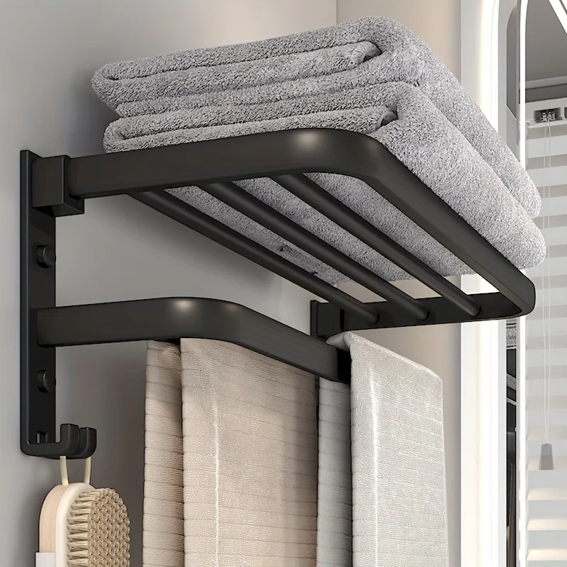 1Pc punch-free bathroom wall-mounted storage rack wall-mounted towel bar toilet bath towel rack towel ring clothes rack 6
