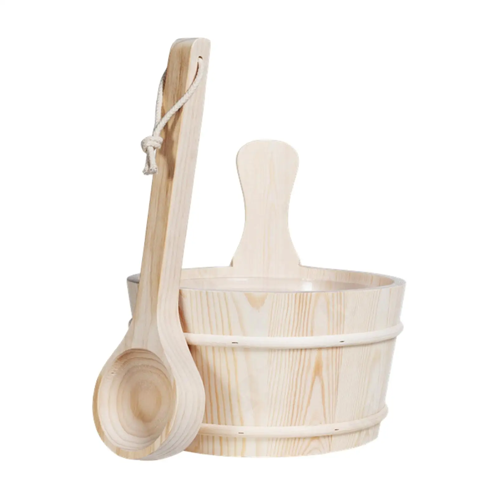 4L Sauna Bucket and Ladle Accessory, Wooden Barrel with Liner for , 5