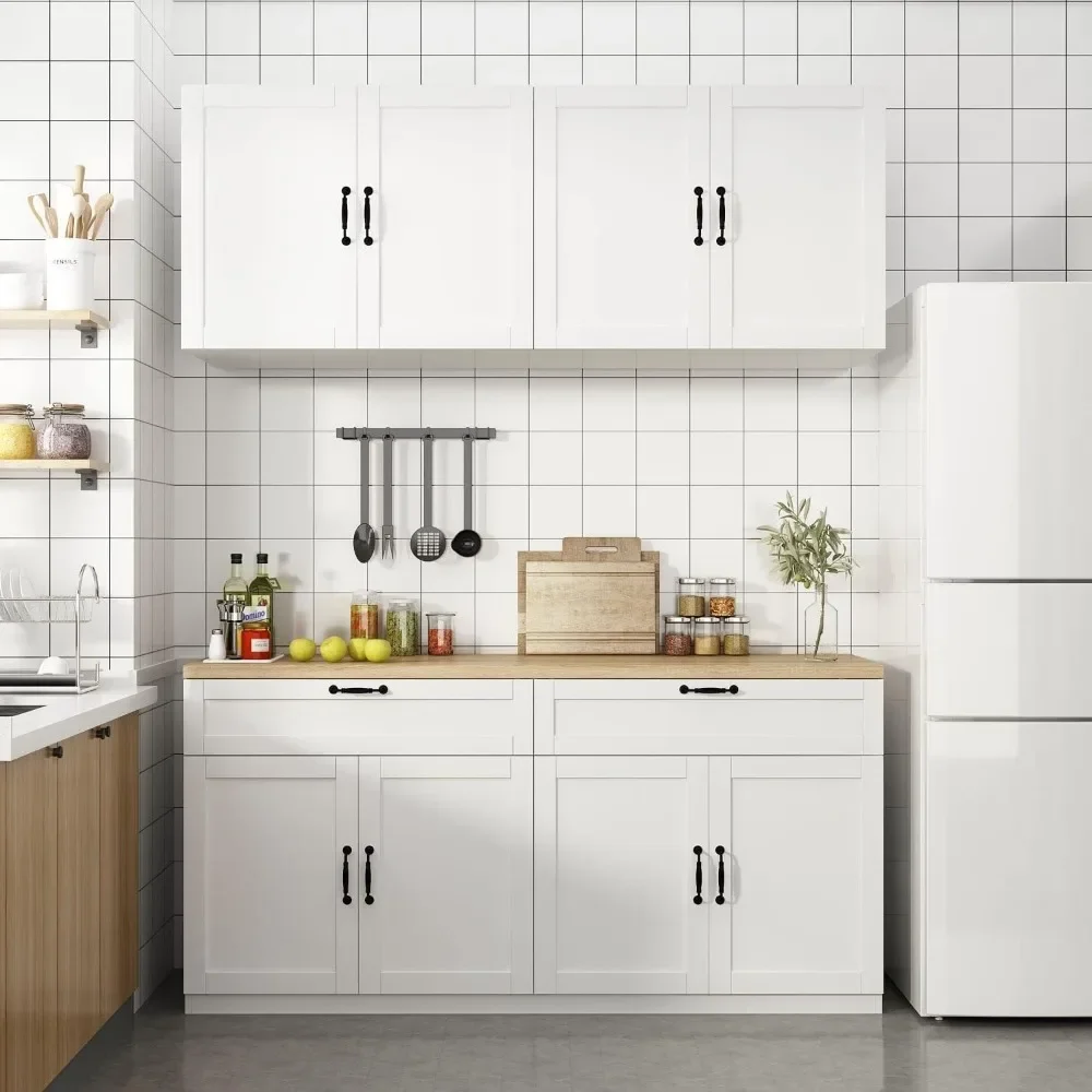Kitchen Cabinets Wall-Mounted Pantry with Countertop Drawers & Doors Thickened MDF Board