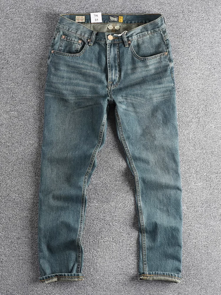 Q132# 2024 Spring and Autumn New American Retro Twill Denim Jeans Men's Simple 96% Cotton Washed Old Straight Youth Casual Pants