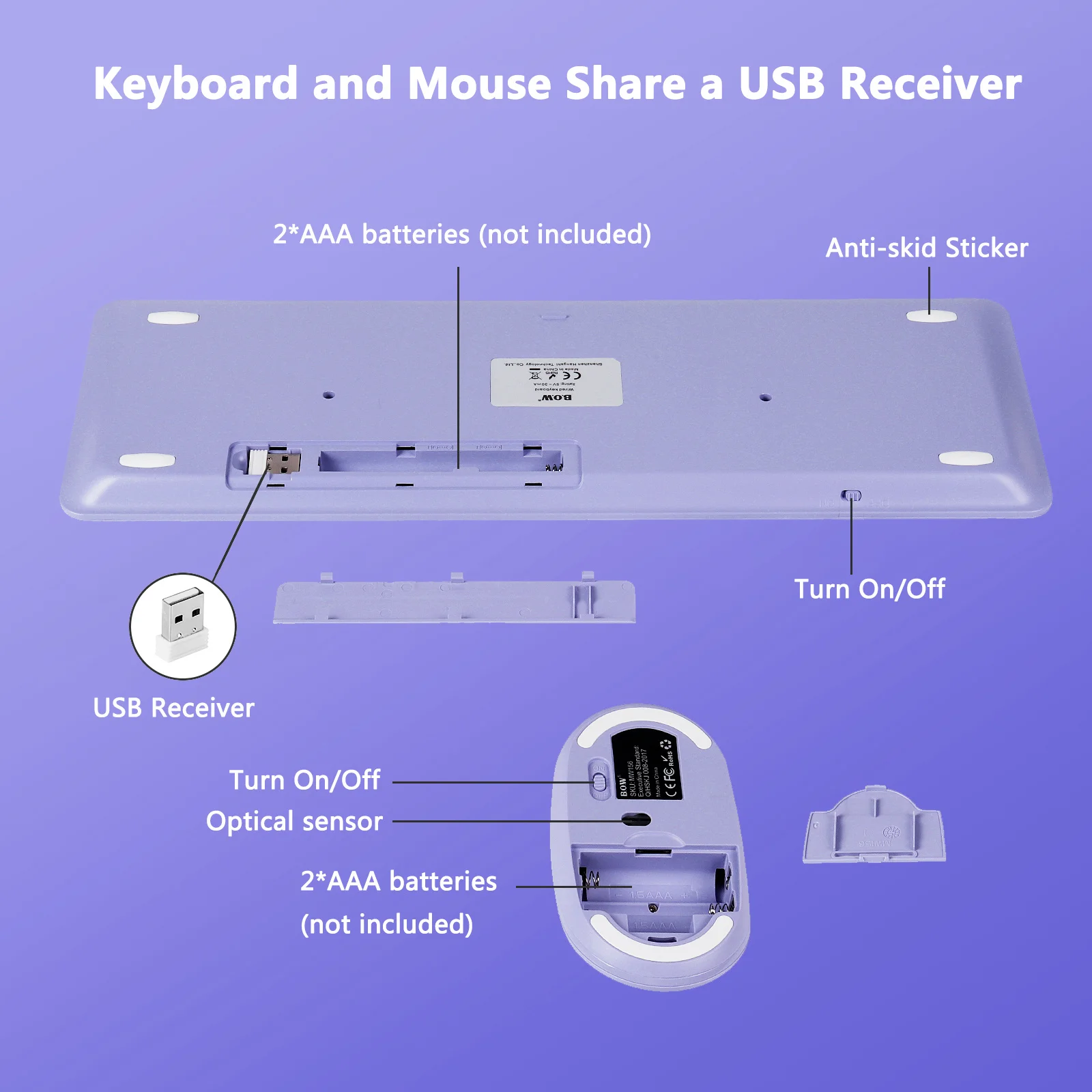 Moda Teclado e Mouse Conjunto de Teclado sem Fio para Computador Gamer Teclados e Mouse Kit Ultra Fino Escritório Ergonômico Gaming Teclado Ratos Roxo - Imagem 3