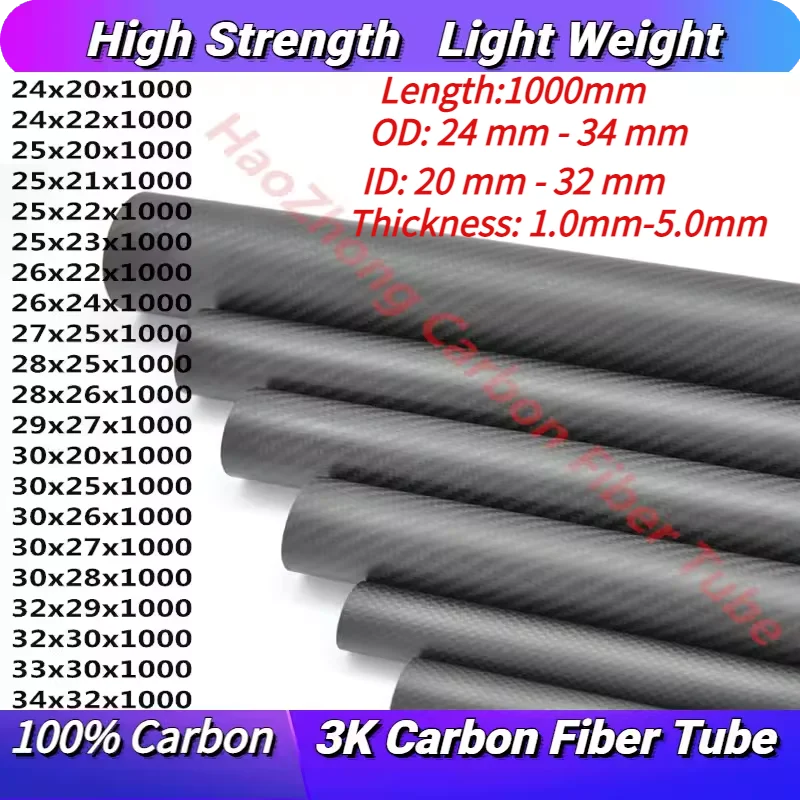 Tubo In Fibra Di Carbonio 30MM 3K – Lunghezza 1000mm, Diametri Interni 26/27/28mm – WHBEST