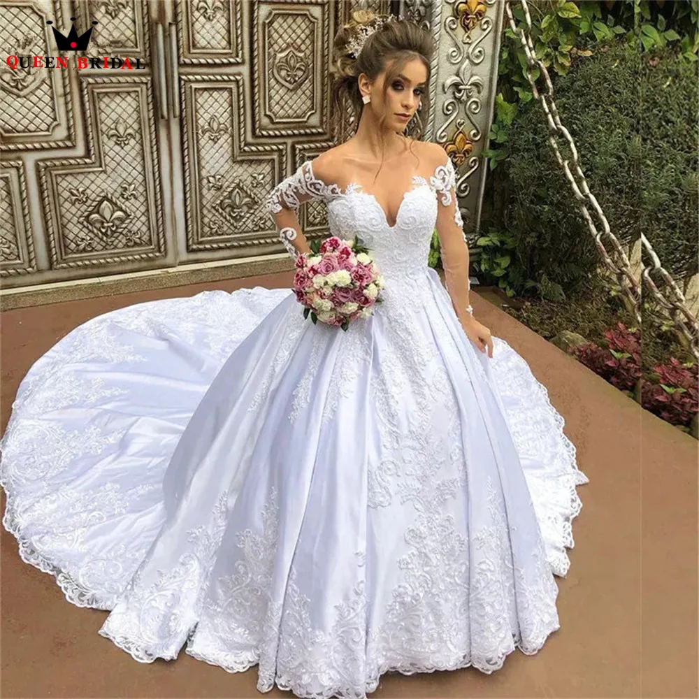 

Elegant Wedding Dresses Ball Gown Long Sleeve Tulle Lace Appliques Pearls 2023 New Formal Bridal Gown Custom Size DX45