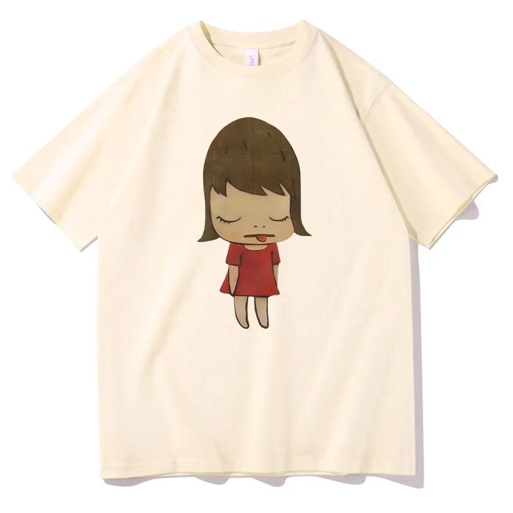 Yoshitomo Nara Sticking Out Tongue Red Dress Girl Baby Graphic T-Shirt Uomo Donna Casual Cartoon Oversize Manica Corta Tshirt
