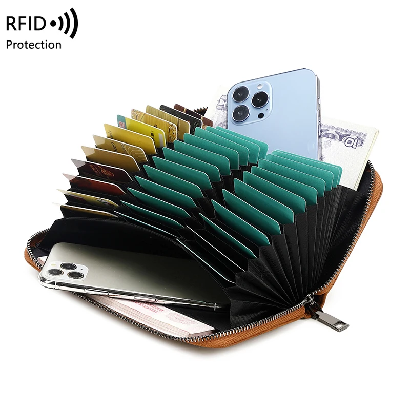 RFID minimalist multifunctional organ long wallet, zippered PU pickup bag, women's mobile phone wristband bag