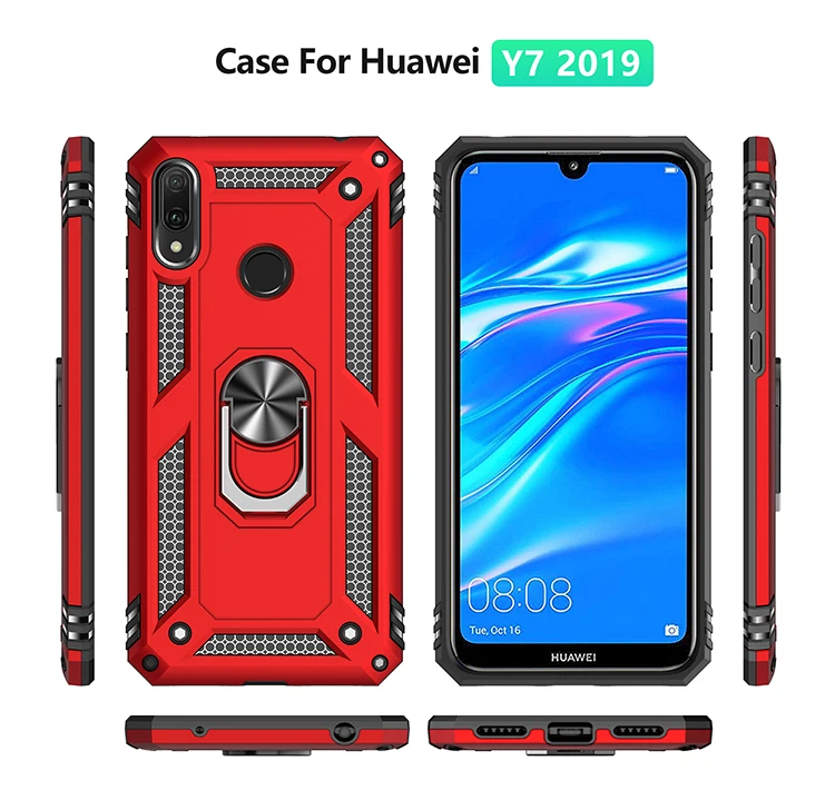 Противоударный армированный Магнитный чехол для Huawei Y5/Y6/Y7/Y7pro/Y7prime/y9 2019 Y5P Y6P Y7P Y8P Y9A Y9S, металлическое кольцо, чехол
