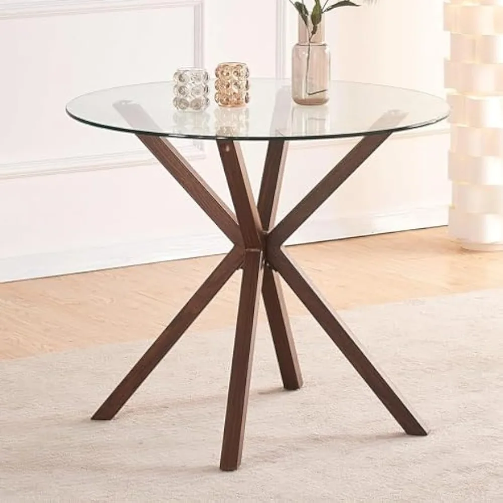 

Round Glass Dining Table,34.6" Glass Circle Kitchen ,Modern Tempered Glass Tabletop Dining ,Round Dining Tables
