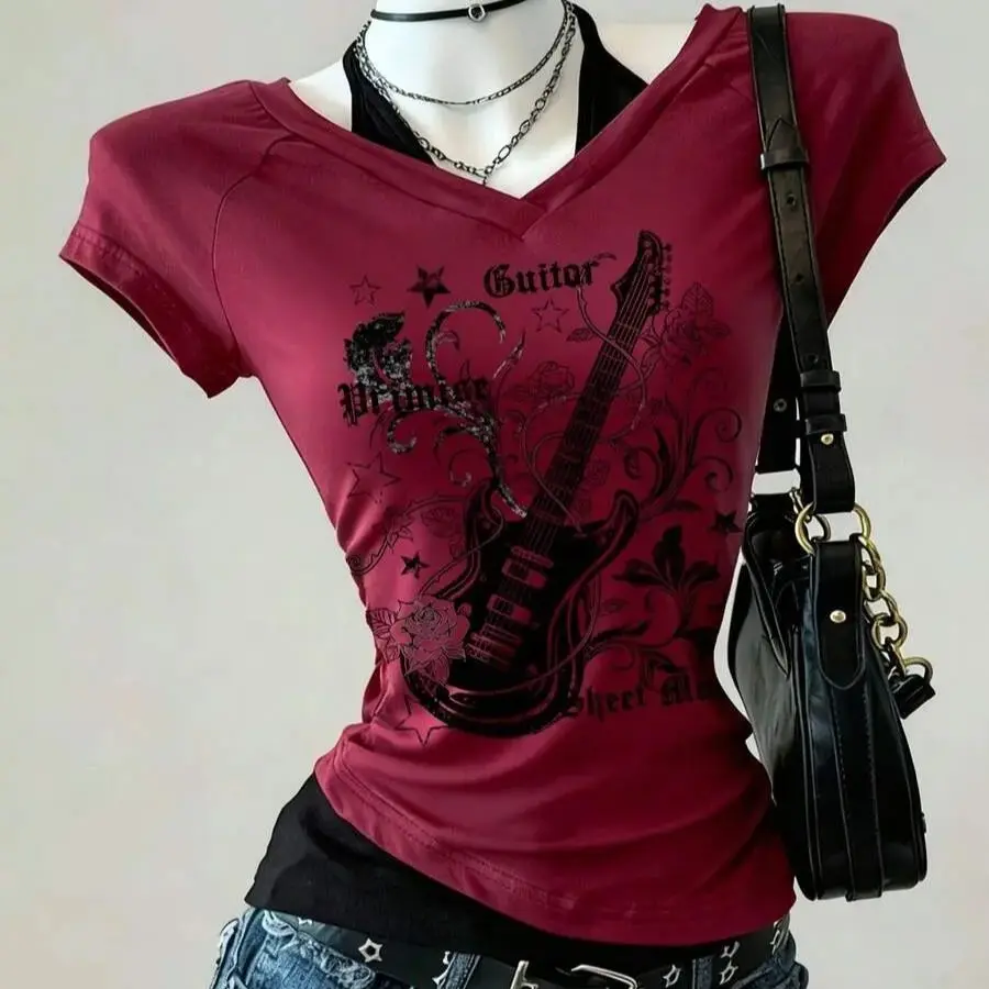 Y2k Crop-Ästhetik, süße und sexy Weste, ärmellose, lässige, mit Anime-Motiven bedruckte Damenweste, Harajuku, rotes Komplettoutfit, Millennium 2000s