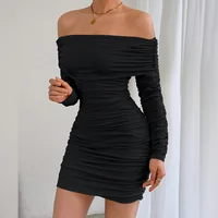 Nouvelle robe sexy pour femmes, automne-hiver, à col unique, manches longues, plissée, amincissante et moulante. 1