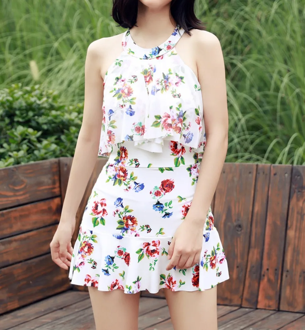 Swimwear Women's Skirt Style One Piece Sleeveless Covering Belly Conservative Slimming Gathering Soak in Hot Springs