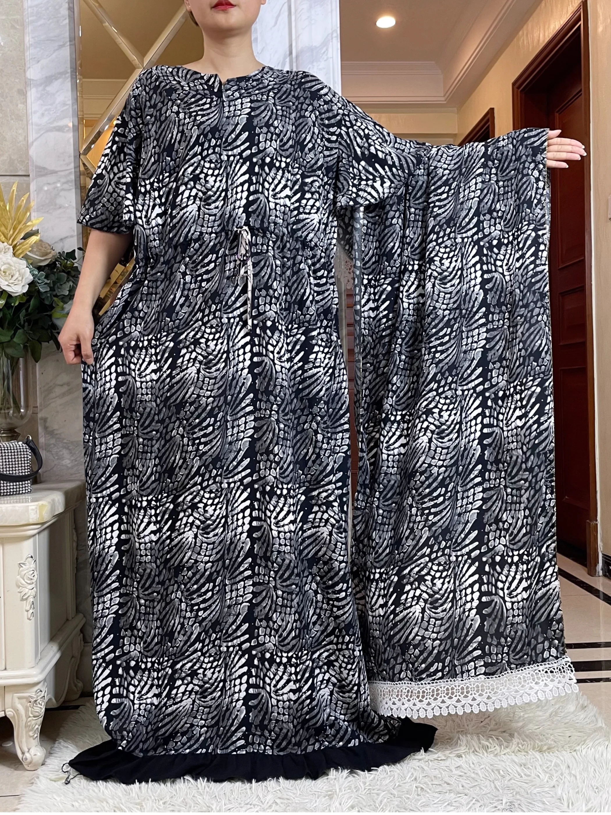 

Новинка, модное женское платье с принтом, Свободное длинное платье Boubou с вырезом лодочкой и цветами, повседневная женская одежда Дубая с большим шарфом