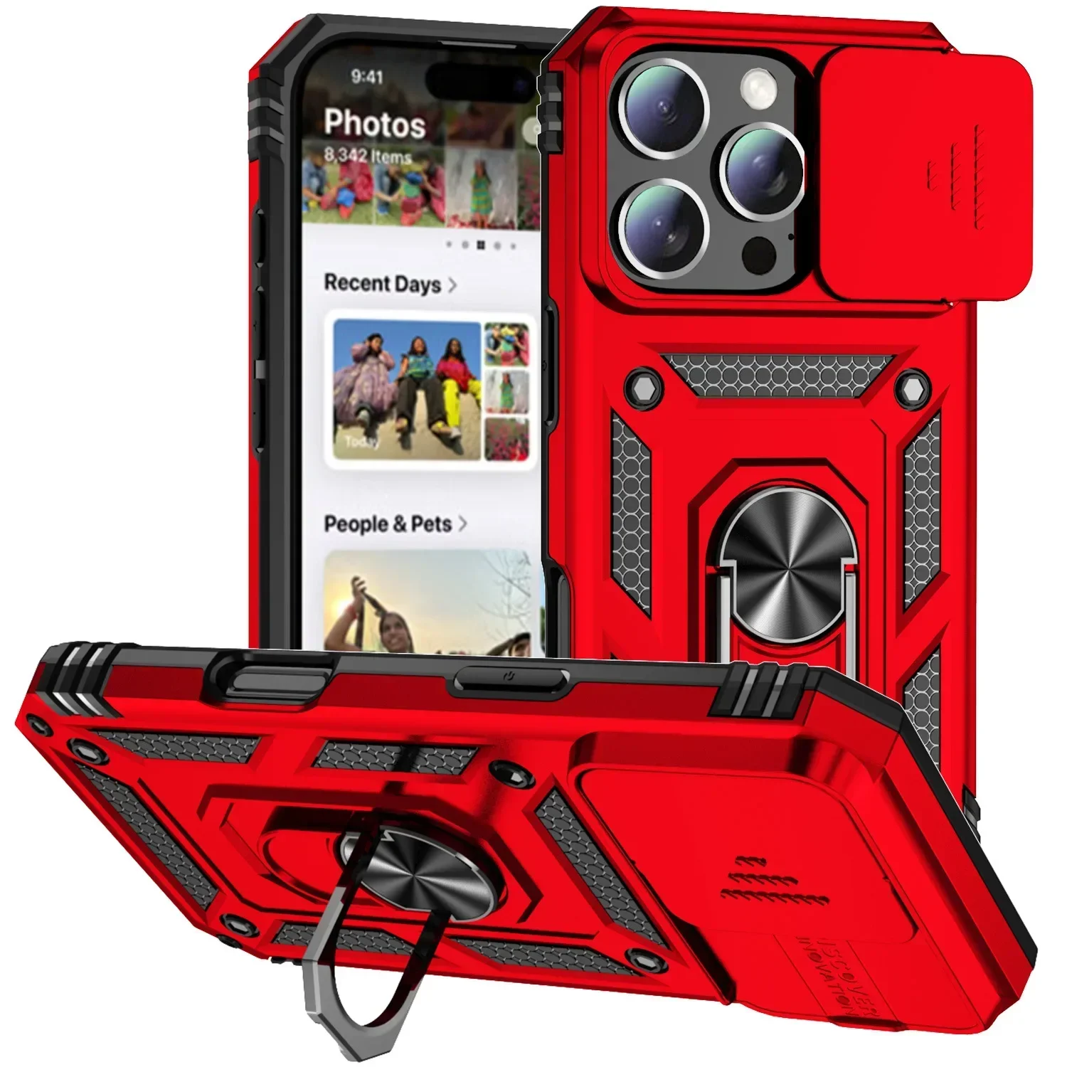 Military Grade Armor Case with Rotating Ring Stand and Slide Camera Lens Cover