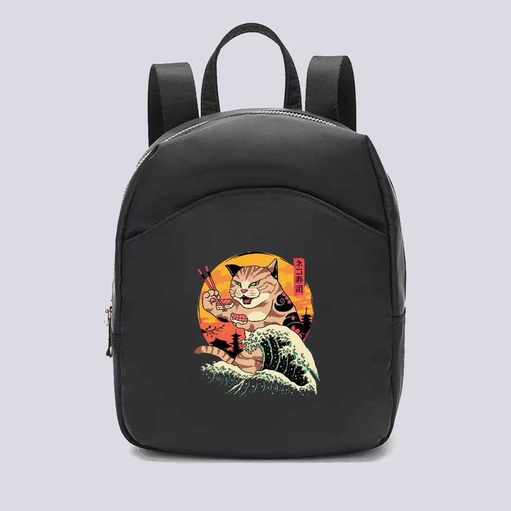 Small Backpacks Women Fashion Japan Cat Printing Female Mini School Bags Black Rucksack for Girls 2022 New Casual Backpack