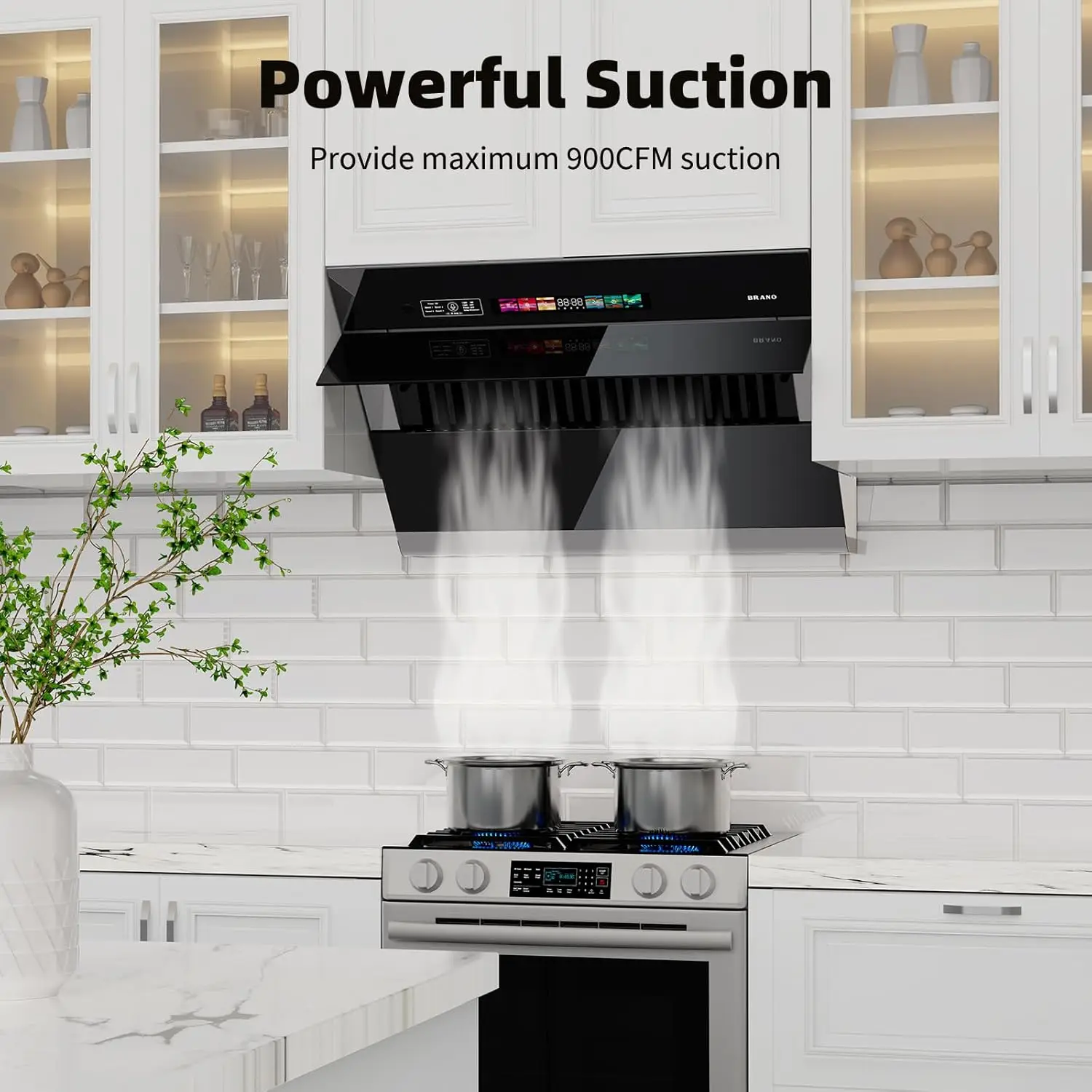 Range Hood 36 Inch with 900CFM Voice/Gesture Sensing/Touch Control Panel Unique Side-Draft Design for Under Cabinet Kitchen Hood