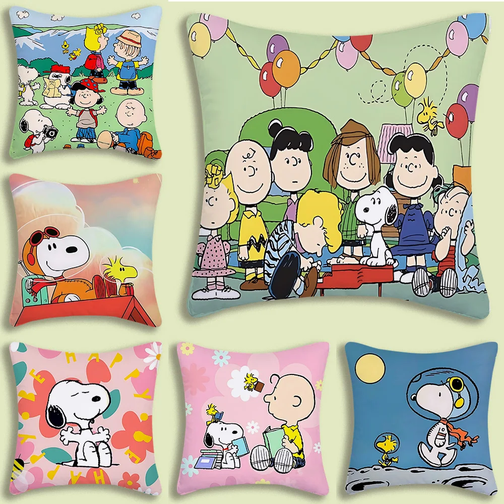 Cartoon Cute S-Snoopy Pillow Covers Cartoon Sofa Decorative Home Double-sided Printing Short Plush Cute Cushion Cover