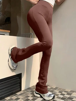 سراويل نسائية واسعة عالية الخصر ، سراويل أحادية اللون ، نحيفة ونحيلة ، السحب ، متعددة الاستخدامات ، أزياء نسائية - Image 4