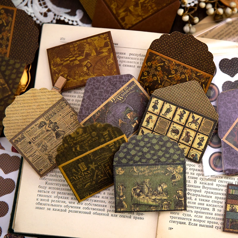 Mini Envelopes 40 envelopes + 2 sealers Small Town Mail Series Vintage Handbook Material Paper Decorative Envelopes 6 kinds