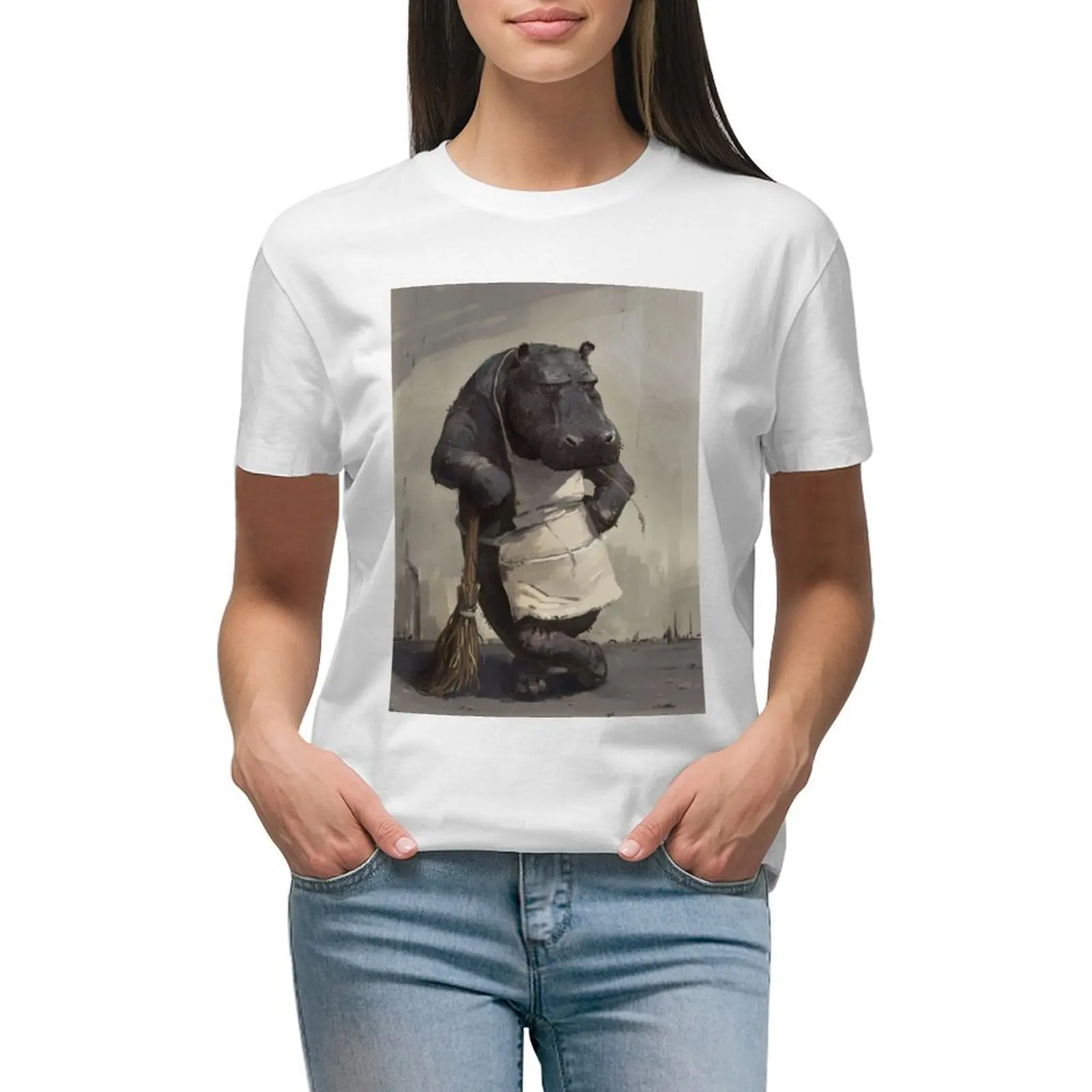

Hippo Art Painting T-shirt summer top korean fashion t shirts for Women graphic
