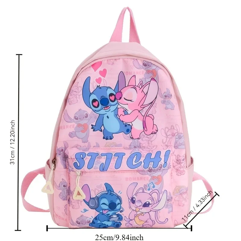 Stitch Print Backpack, Nylon Daypack, Kids And Girls College Style Schoolbag, Ideal Gift for School, Travel, Daily Commuting 2