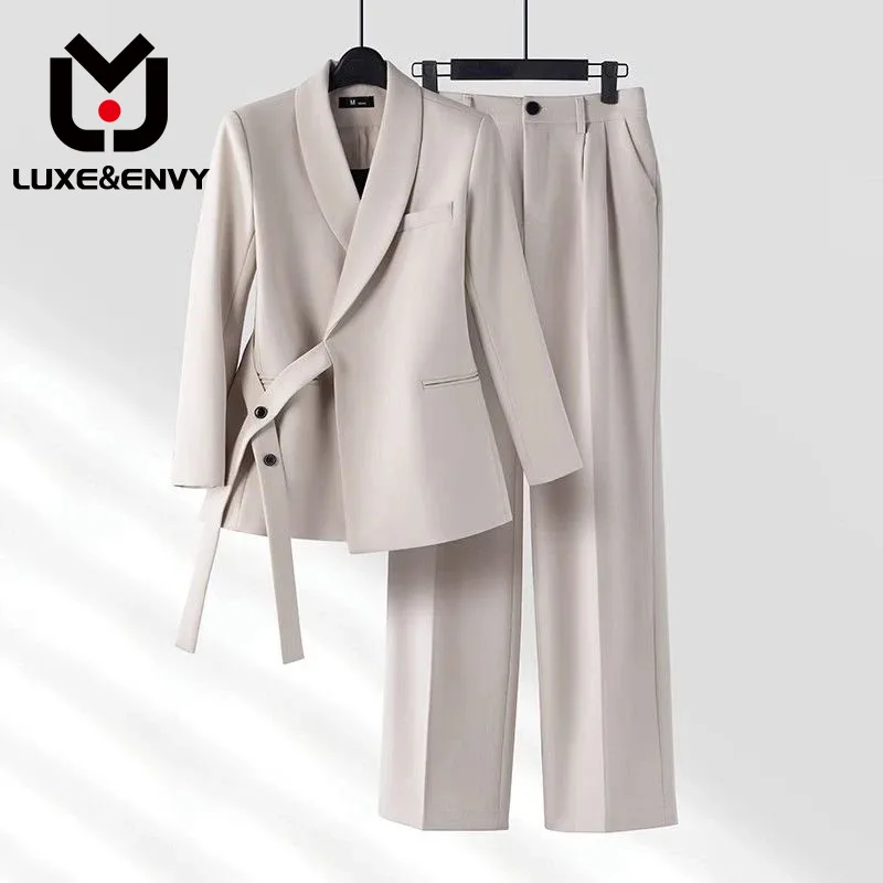 

LUXE&ENVY Casual Suit Set Women's Fall New High End Small Suit Coat Wide Leg Pants Two Piece Set 2023 Autumn
