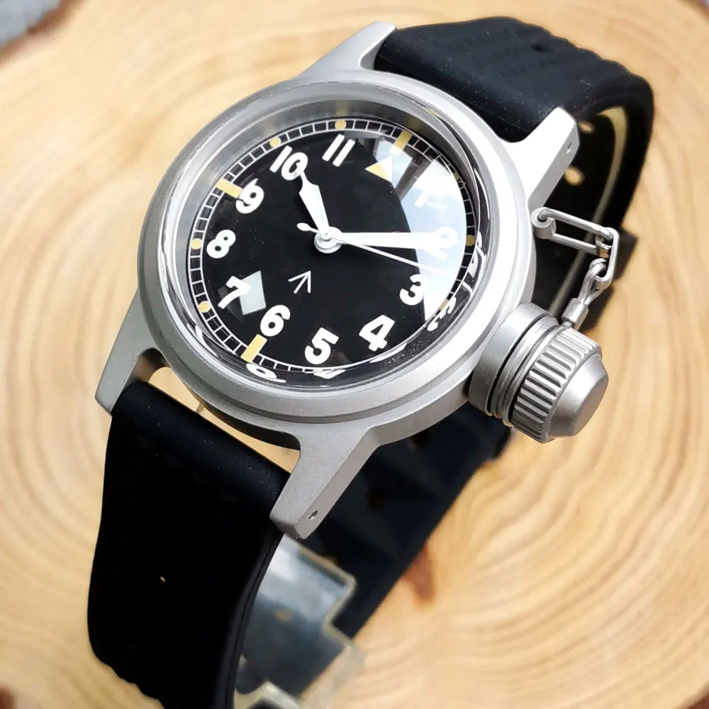 36mm Brush Silver Sandblast Military Watch Retro Double Dome Glass Automatic 20ATM Waterproof Japan NH35A Screw Down Crown ins style bristish child retro round top hat boys and girls performance formal hat fashionable solid color dome caps 2 8years