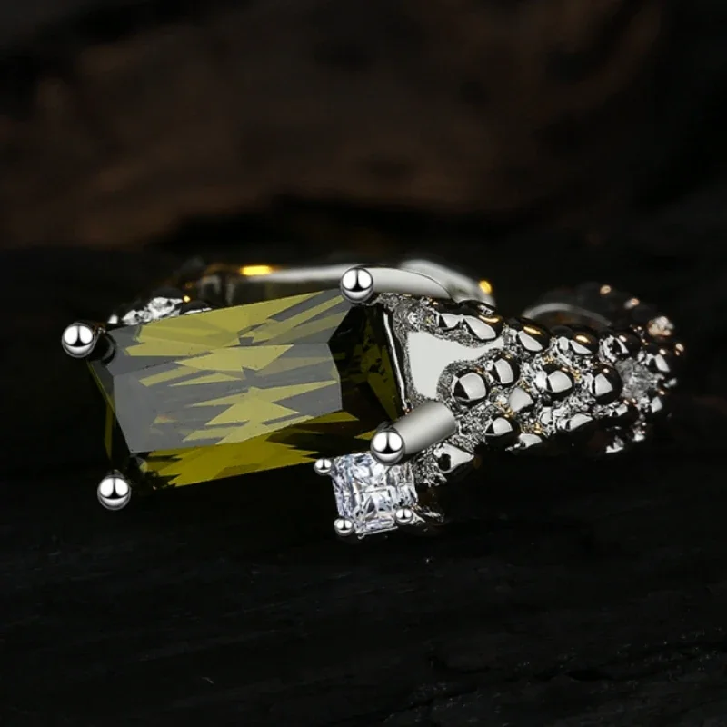 S925 Sterling Silver Women'S Personalized Texture Line Zircon Small And Simple Alien Index Finger Ring