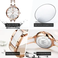 OLEVS 5872 mode marque de luxe Quartz montre pour femme élégant en céramique or Rose robe étanche montre pour femme Relogio Feminino 5