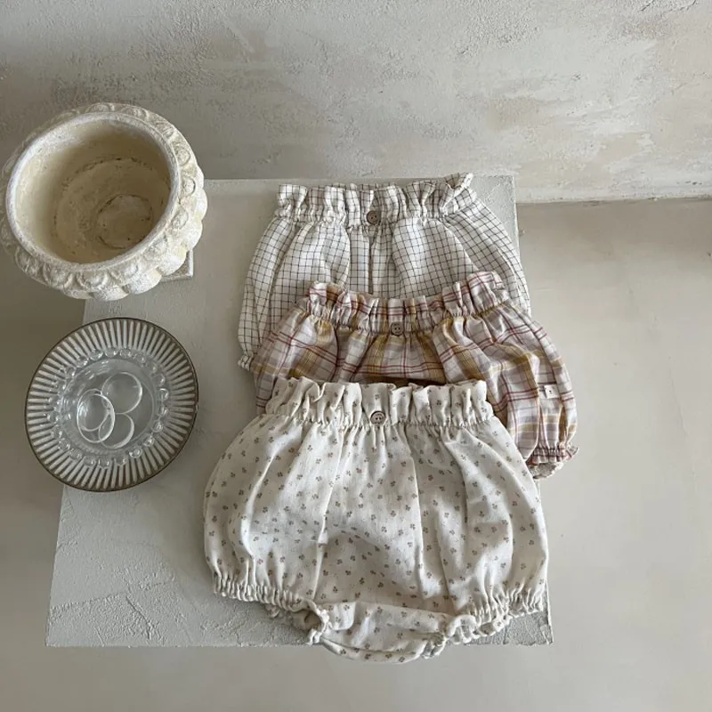 Newborn Baby Girl Retro Floral Shorts Kid Summer Fashion Plaid Mosquito Shorts Toddler Boy Comfortable Cotton Loose PP