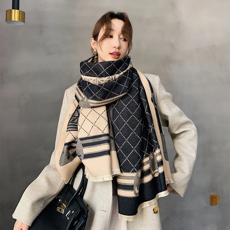 

New Winter Scarf Iron Tower Cashmere Shawl Women's Warm Double-Sided Thick Foulard Lady Fashion Bandana Female Pashmina