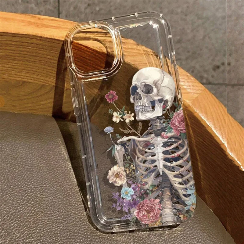 Clear Floral Design Phone Case - Shockproof Soft TPU Cover