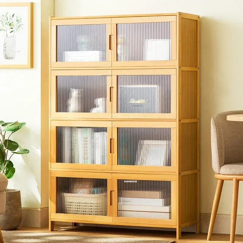 Modern Bamboo Living Room Cabinet Bedroom Changhong Glass Door Layered Shelf Home Living Room Furniture Stand Cabinet Z