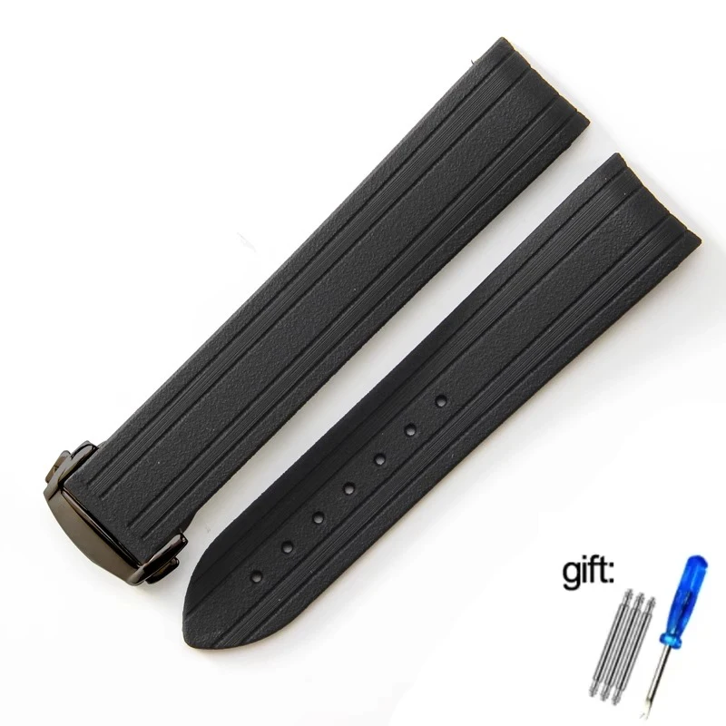 High-Quality Rubber Watch Strap with Folding Clasp and Curved End Design