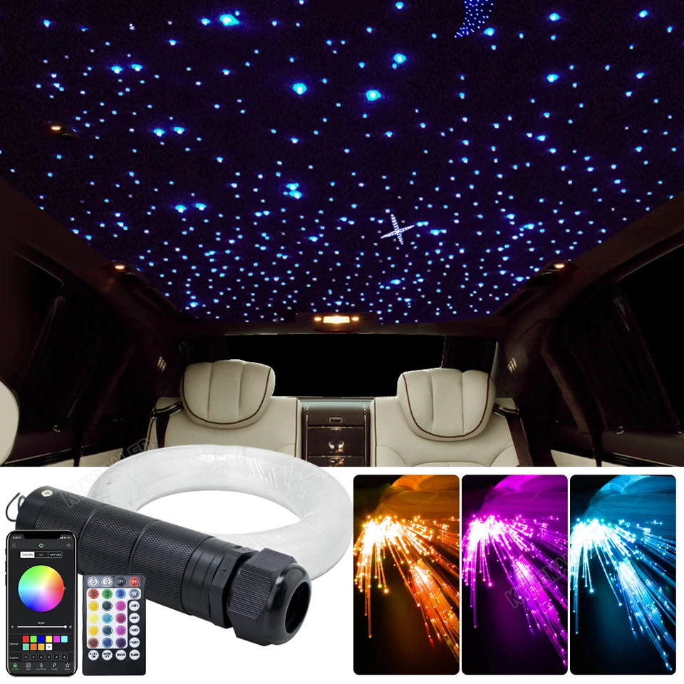 Ensemble de plafond de ciel étoilé couleur de mélange de toit de voiture  ciel clair 380pcs 2m fibre optique avec contrôle RF IOS / contrôle Android