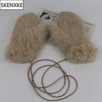 Winter outdoor hot sale women 100% real rabbit fur gloves Playing with snow keep warm mittens Female natural rabbit fur gloves