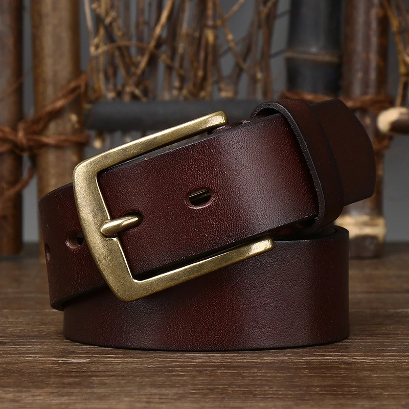 

For men Copper buckle fashion style FULL GRAIN male belt for jeans cowhide strap 3.8CM Top Cow genuine leather belts