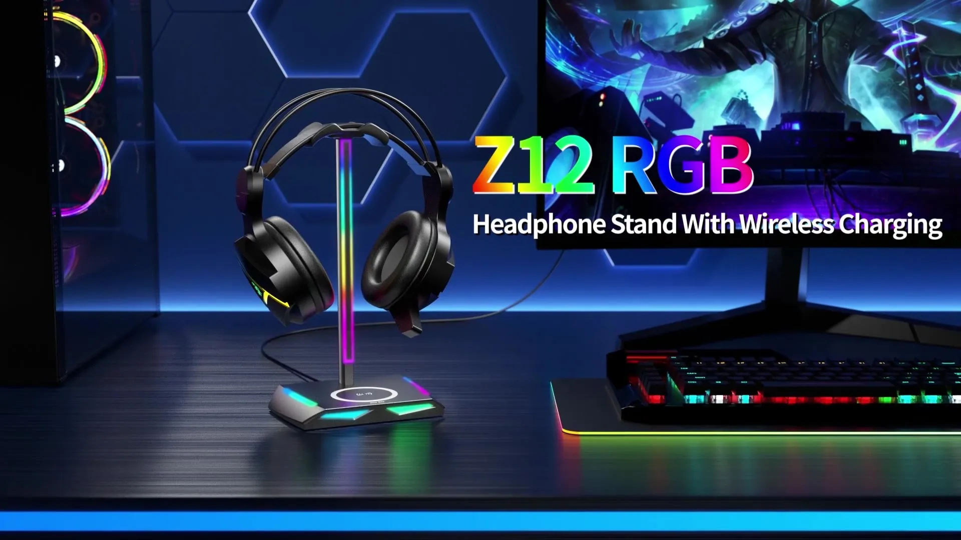 Monitorstandaard met draadloze oplader USB Eon | 365Bur