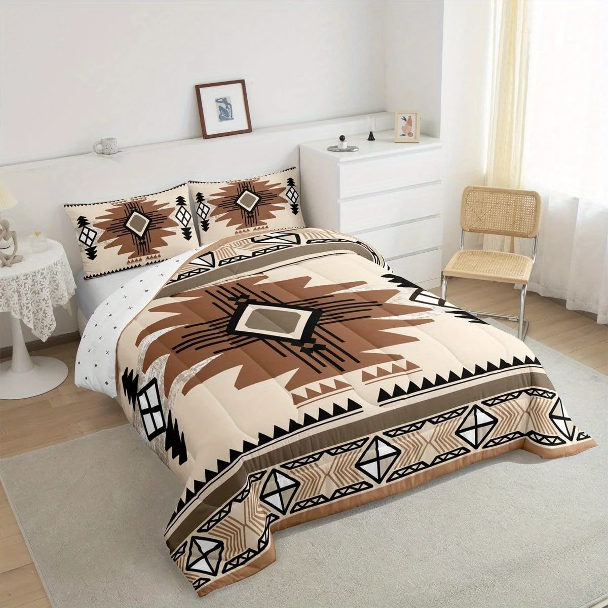 2/3Pcs Boho Western Duvet Cover Set, Queen King Size All Season Soft Warm Bedding with Pillowcases, Festival Gift Home Decor