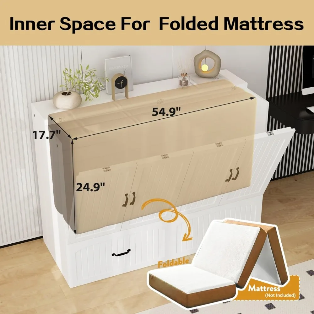 Murphy Bed with Built-in Charging Station, Space-Saving Murphy Bed Chest Twin with Drawer, Foldable, Folding Beds 2