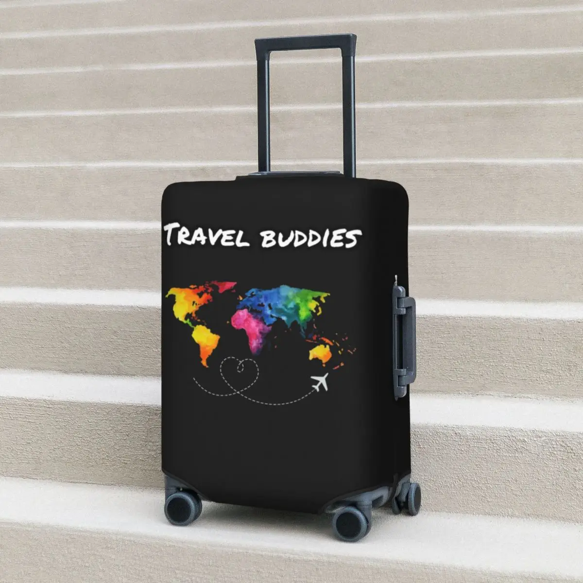 

Travel Buddies Suitcase Cover Flight Illustration World Map Plane Practical Luggage Accesories Cruise Trip Protection