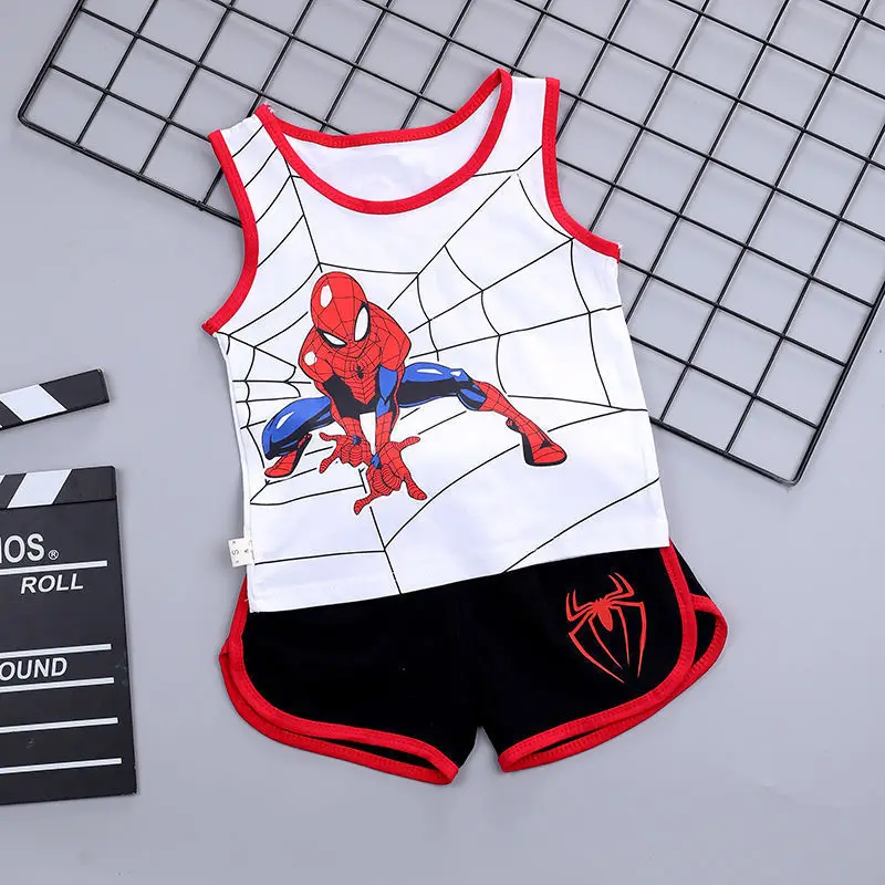 Kids Clothes Sets Kids Baby Boys Summer Clothes Sets Infant Kids Cartoon Spiderman CottonT-shirt Vest+Shorts 2Pcs Suit Children's Wear 2-7Y