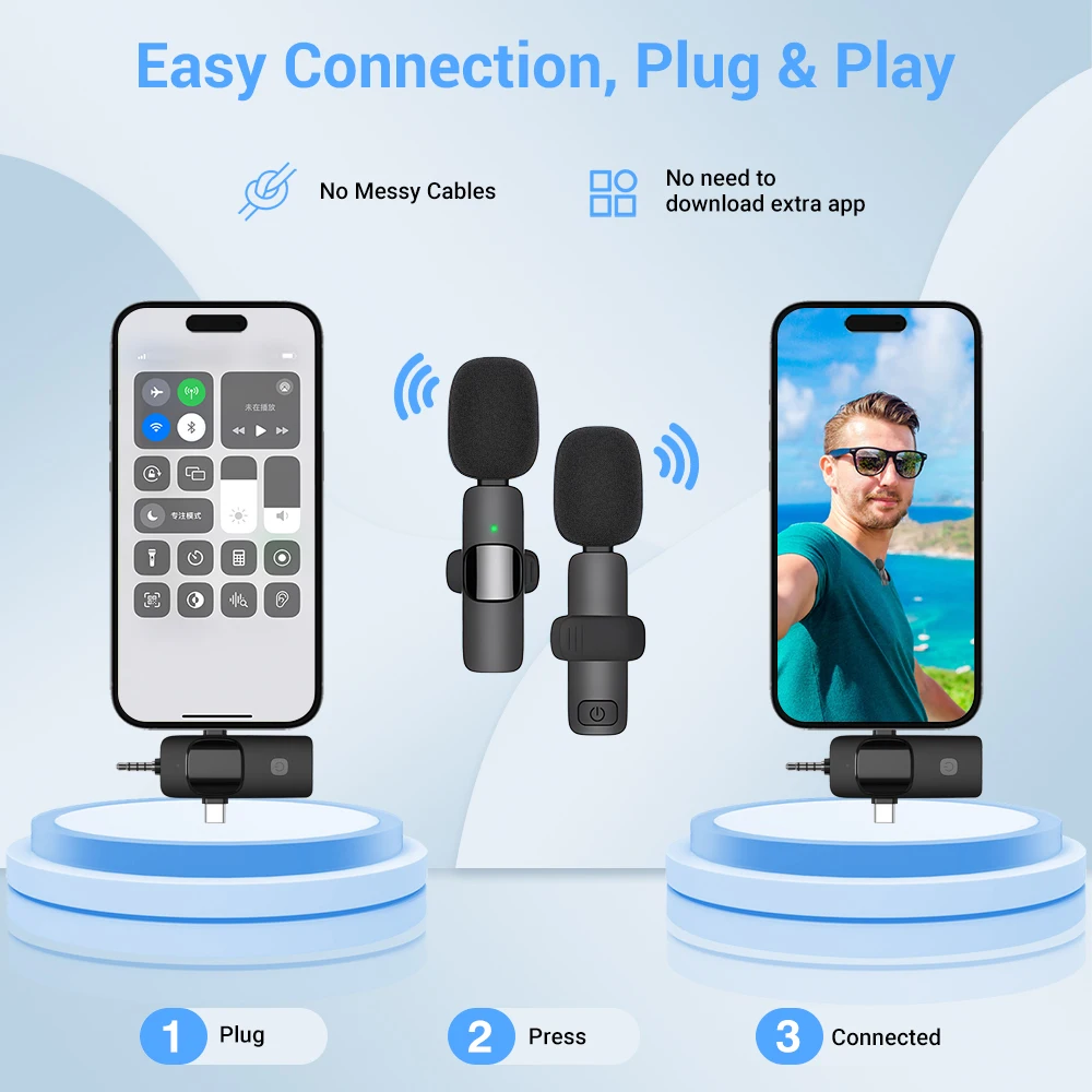 2.4G Wireless Lavalier Microphone 3in1 For iPhone Huawei Xiaomi Samsung Audio Video Recording Gaming wireless microphone