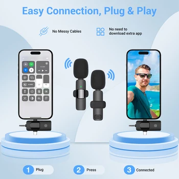 Alternative view of Basix-micrófono Lavalier inalámbrico 3 en 1, 2,4G, para iPhone, Huawei, Xiaomi, Samsung, grabación de Audio y…