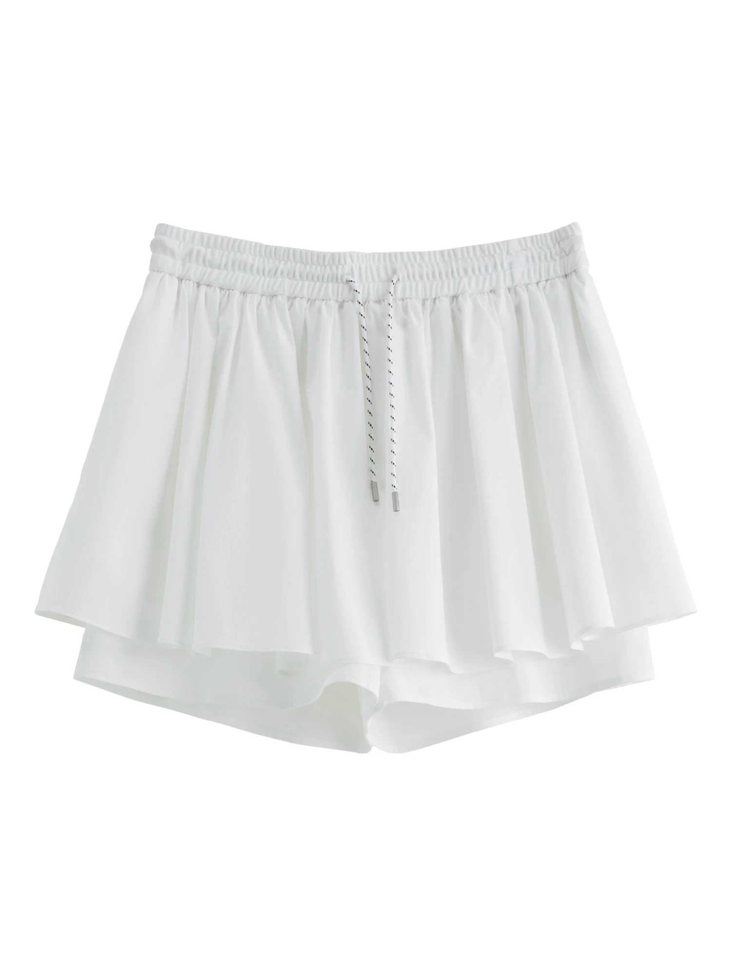 DUSHU Drawstring Pleated White Mini Skirt for Women 2026 Summer Fresh Preppy Style Simple Youthful Trendy Chic Korean